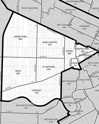 Map of WINNIPEG showing the boundaries of the Daniel McIntyre ward